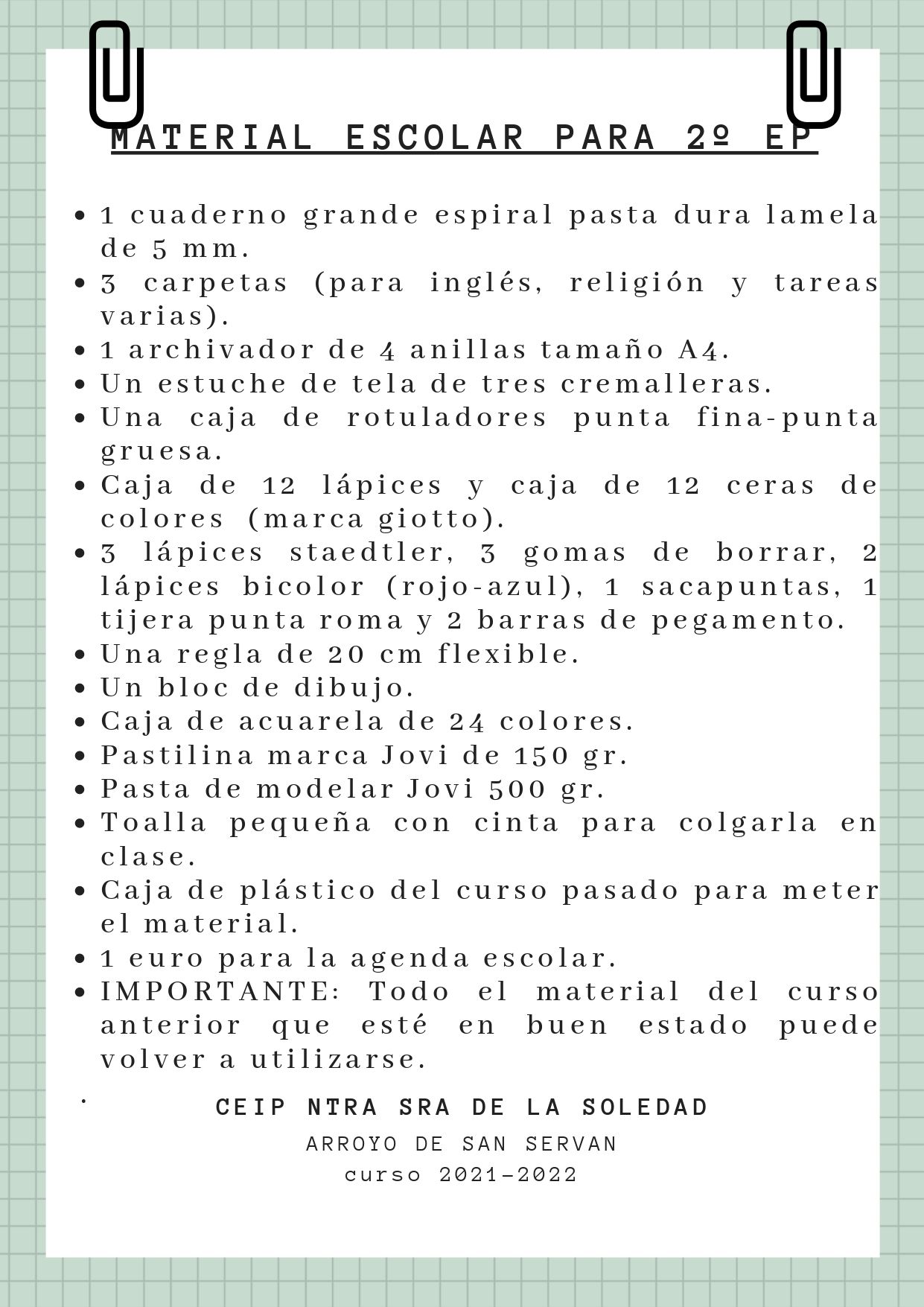 lista material 2º