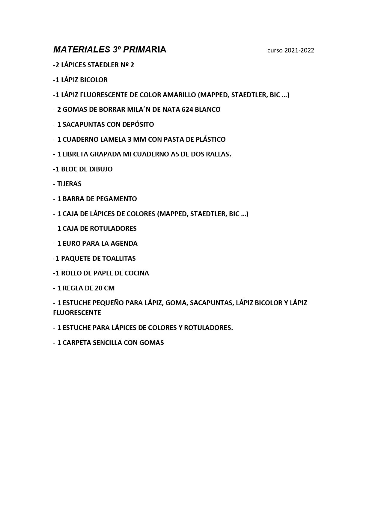 lista material 3º