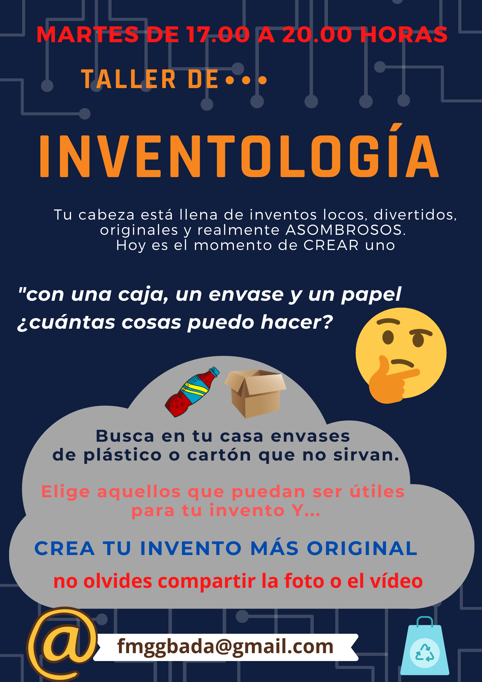 Póster de feria de ciencias en azul y naranja