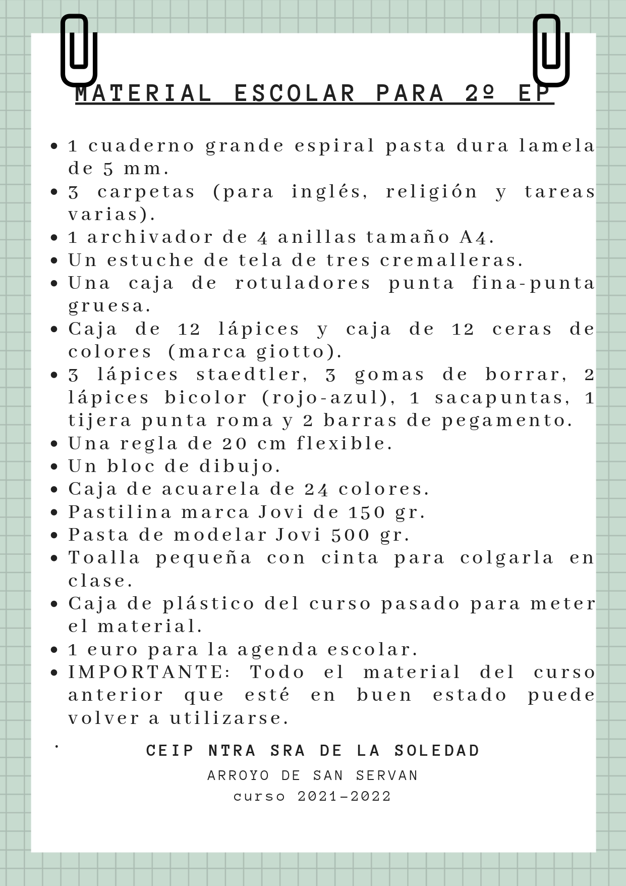 lista material 2º